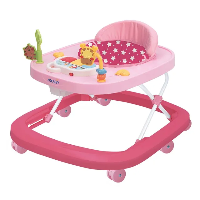 Moon Baby Walker with Removable Activity Tray – Foldable, Easy-to-Clean Design in Pink – 50% OFF!