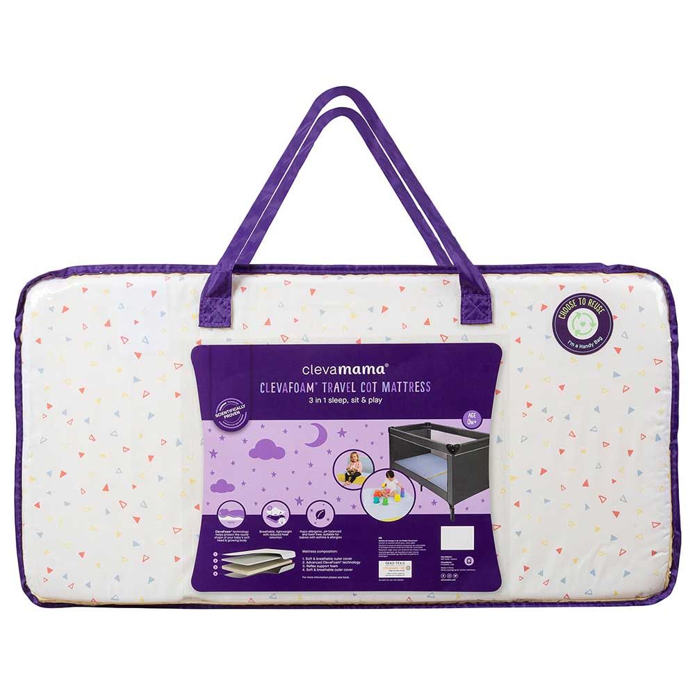 Clevamama Travel Cot Mattress 3 In 1 96x65x7cm Yellow
