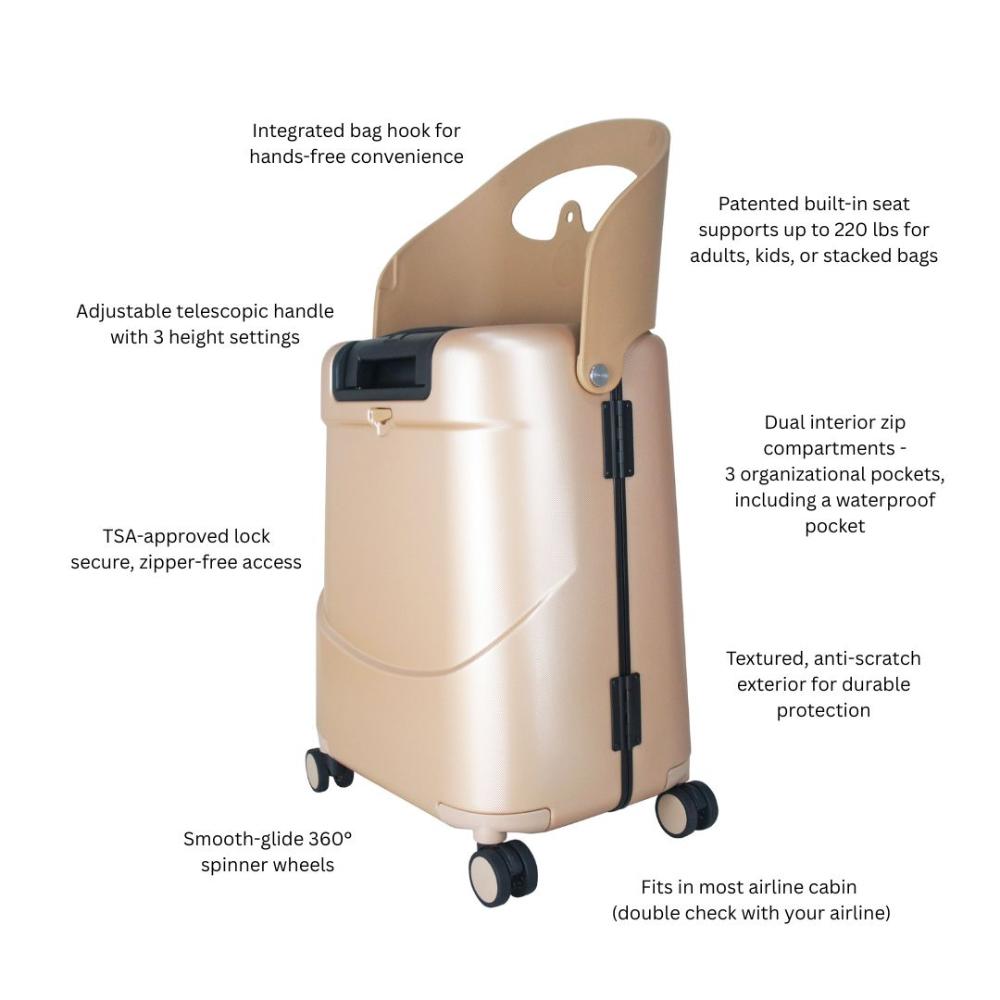 Miamily - Carry-On Luggage with Patented Child Seat - 18-Inch - Metallic Gold 