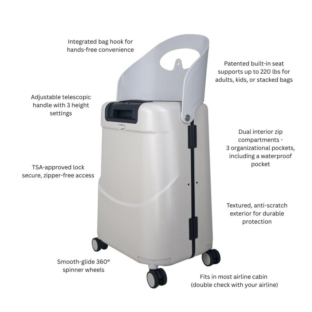 Miamily - Carry-On Luggage with Patented Child Seat - 18-Inch- Mist Grey