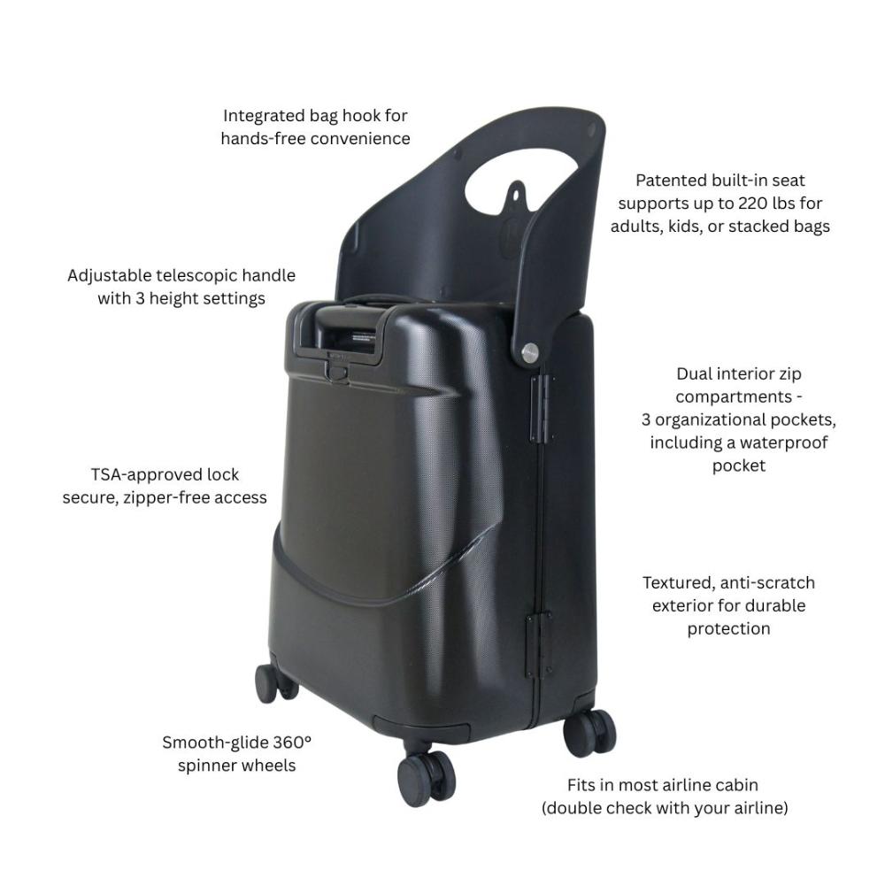 Miamily - Carry-On Luggage with Patented Child Seat - 18-Inch - Midnight Black 
