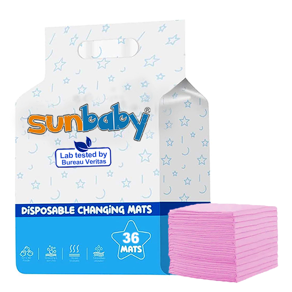 SunBaby - Disposable Changing mats (45x60cm) Large, Pack of 36 - Pink