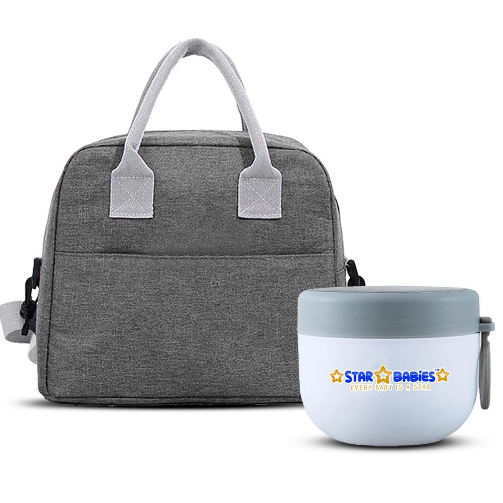 Star Babies - Kids Thermal Food Jar And Insulated Lunch Bag - Grey