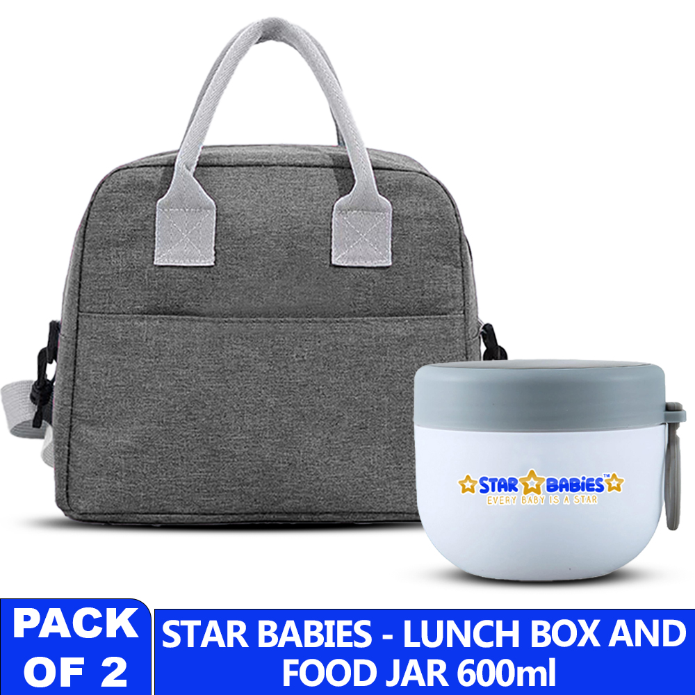 Star Babies - Kids Thermal Food Jar And Insulated Lunch Bag - Grey