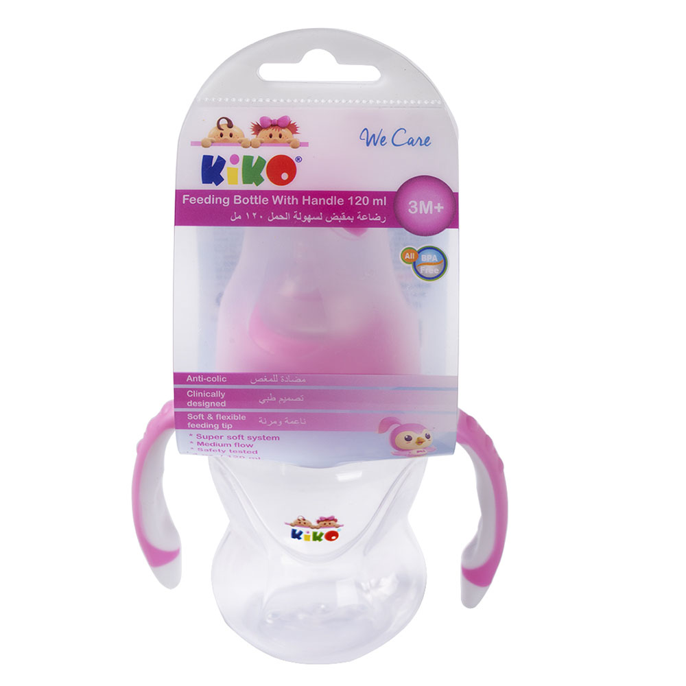 Kiko - Silicon Nipple Feeding Bottle 1 With Handle - Pink - 120 ml