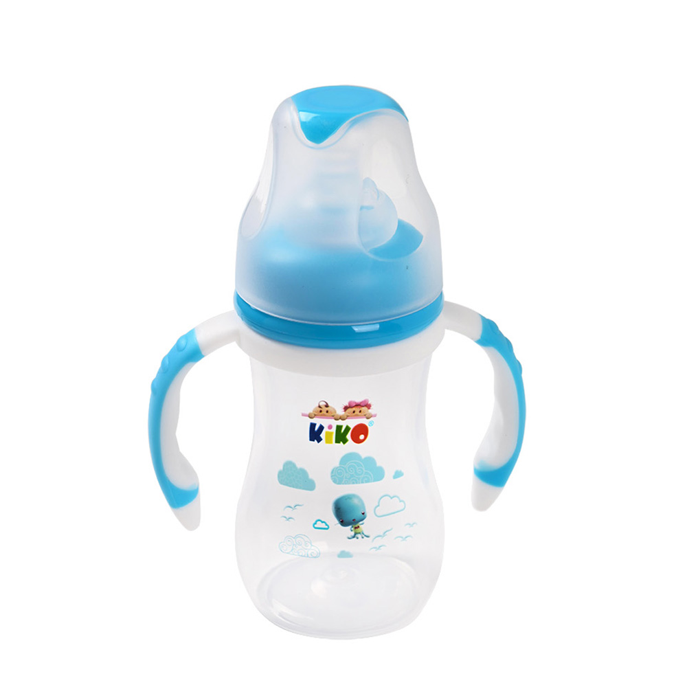 Kiko - Silicon Nipple Feeding Bottle 2 With Handle - Blue - 120 ml