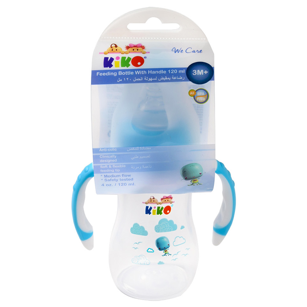 Kiko - Silicon Nipple Feeding Bottle 2 With Handle - Blue - 120 ml