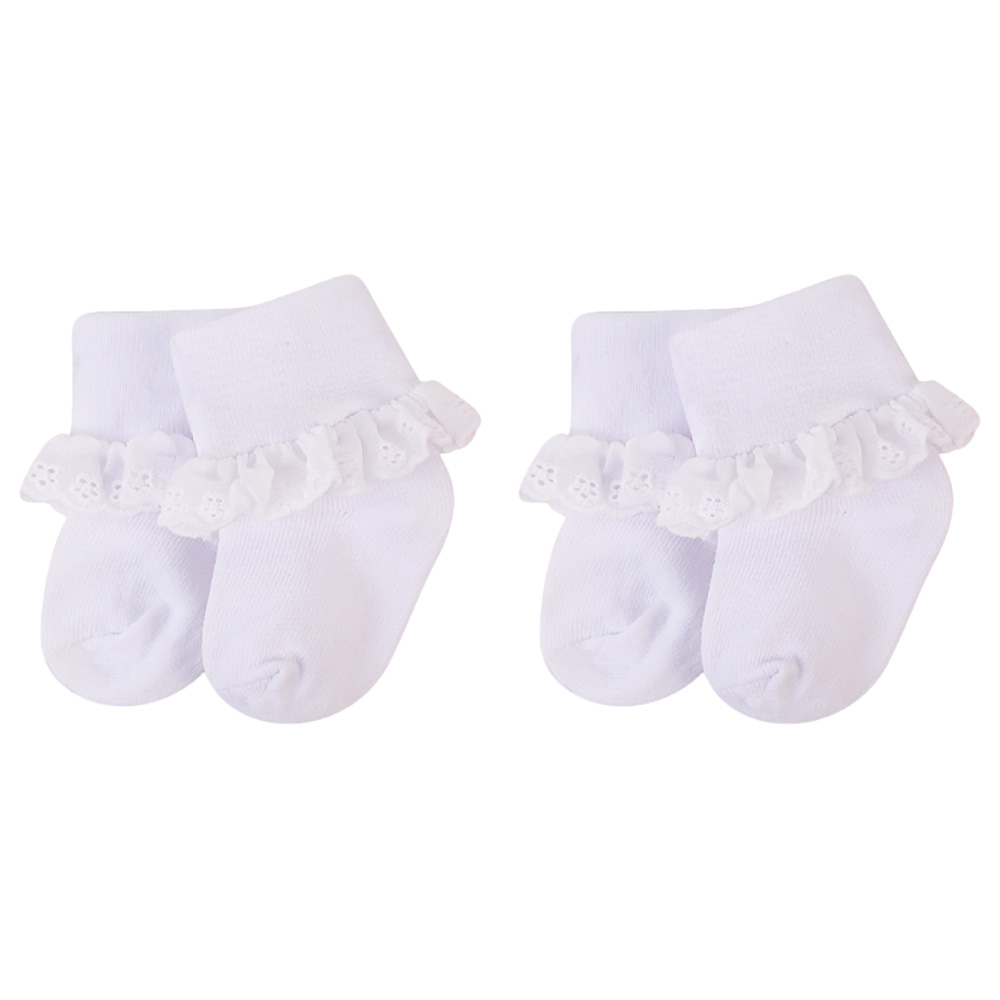 Hudson Childrenswear Socks with Lace Trim - White - 2 Pcs