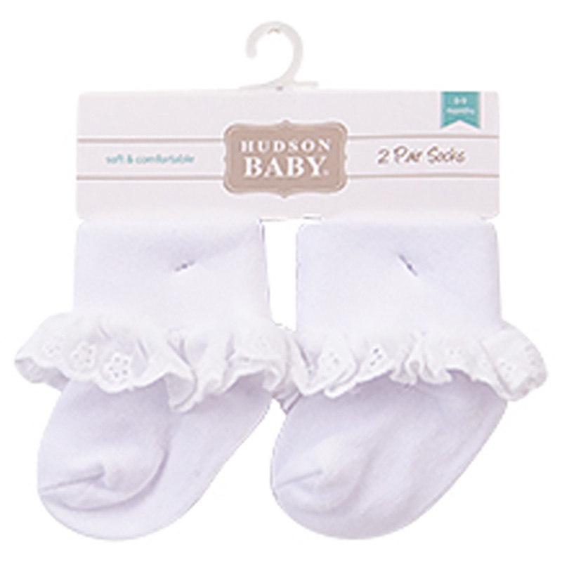 Hudson Childrenswear Socks with Lace Trim - White - 2 Pcs