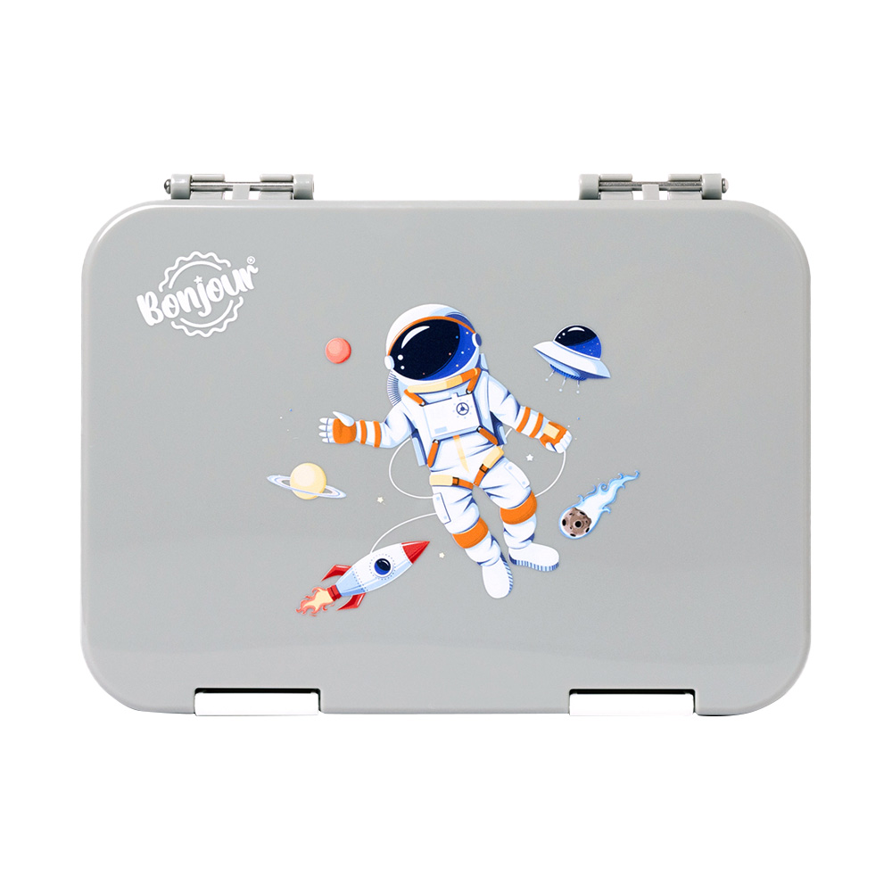 Bonjour - 4/6 Compartment Dual Lock Snax Box - Grey Astronaut