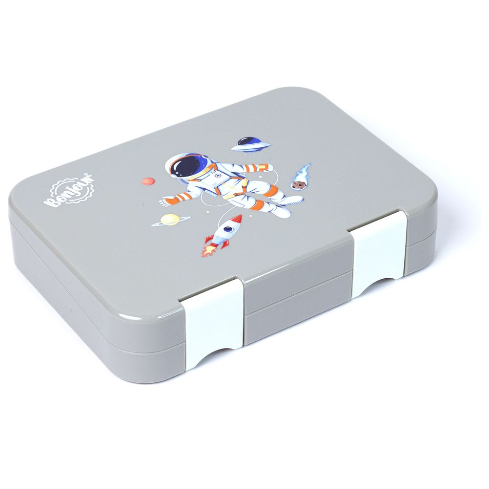 Bonjour - 4/6 Compartment Dual Lock Snax Box - Grey Astronaut