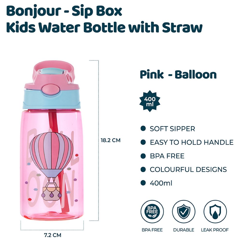 Bonjour - Sip Box Kids Water Bottle - Pink Balloon - 400 ml