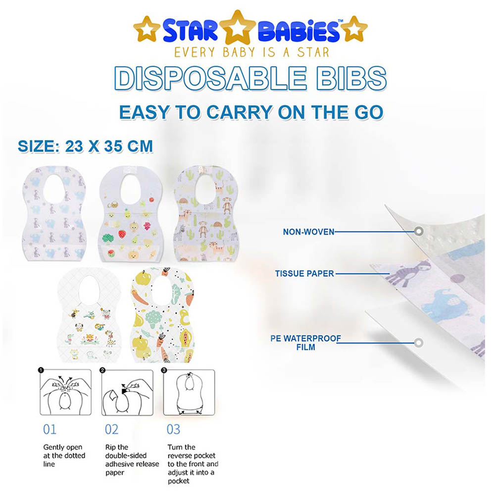 Star Babies - Disposable Bibs 10pcs With Breast Pad 10pcs - Animal