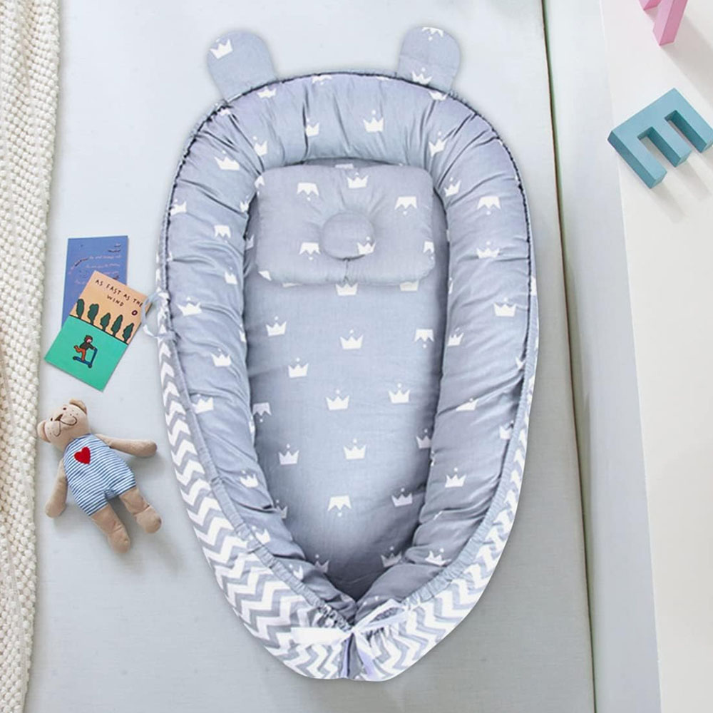 Star Babies Lounger Sleeping Bed with Kids Socks 3pcs Stripe - Grey