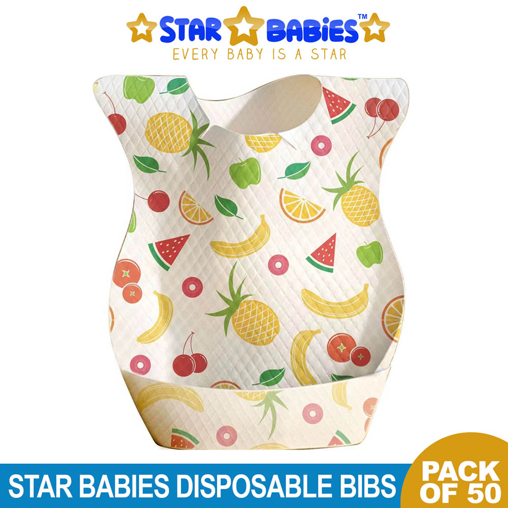 Star Babies - Disposable Bibs - Pack Of 50 - Fruits Printed