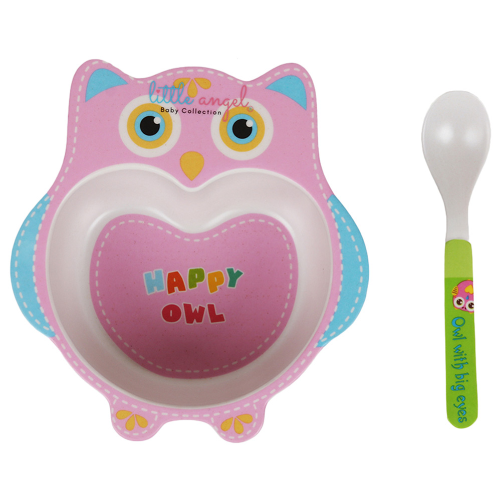 Little Angel Kids Owl Cute Cartoon Bowl With Spoon Set