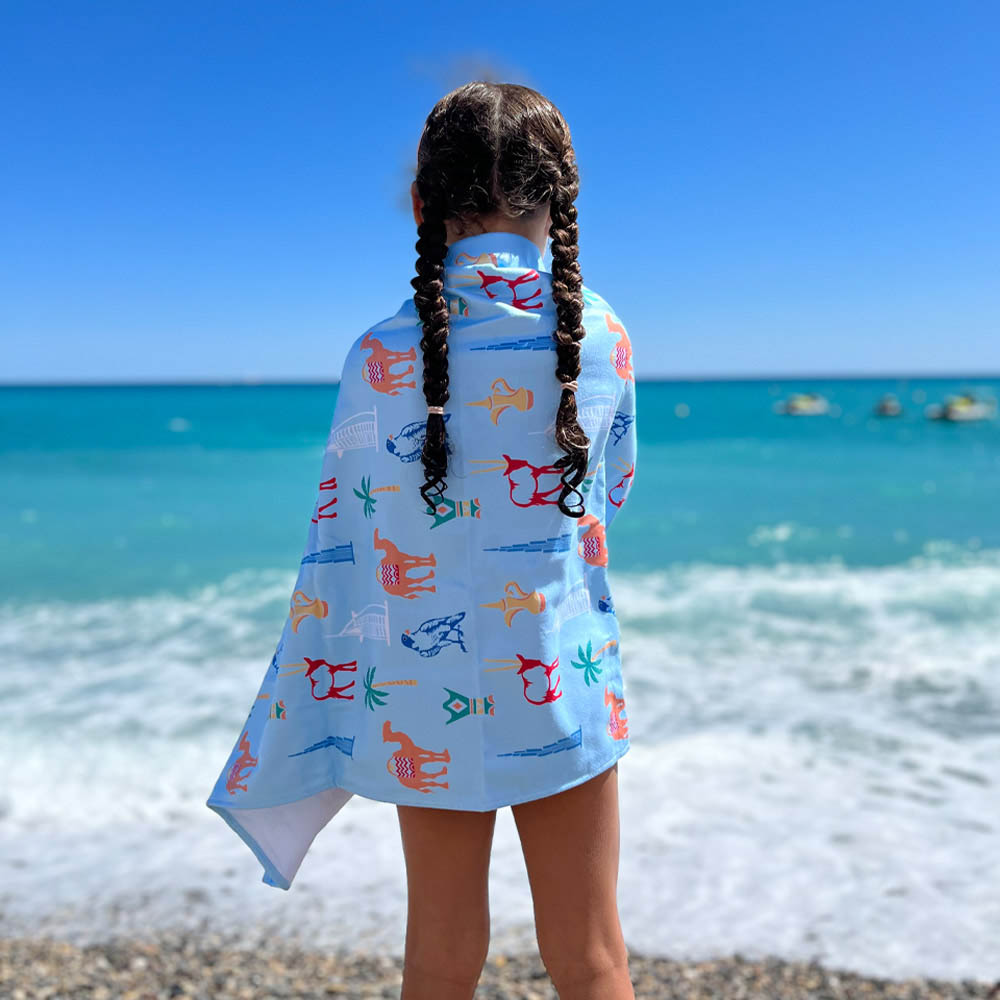Bu Towel UAE Icons Beach Towel for Kids Large - Baby Blue