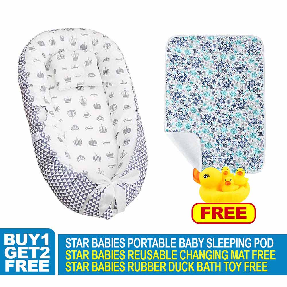 Star Babies - Baby Sleeping Bed Pod with Reusable Changing Mat & Rubber Duck - Grey