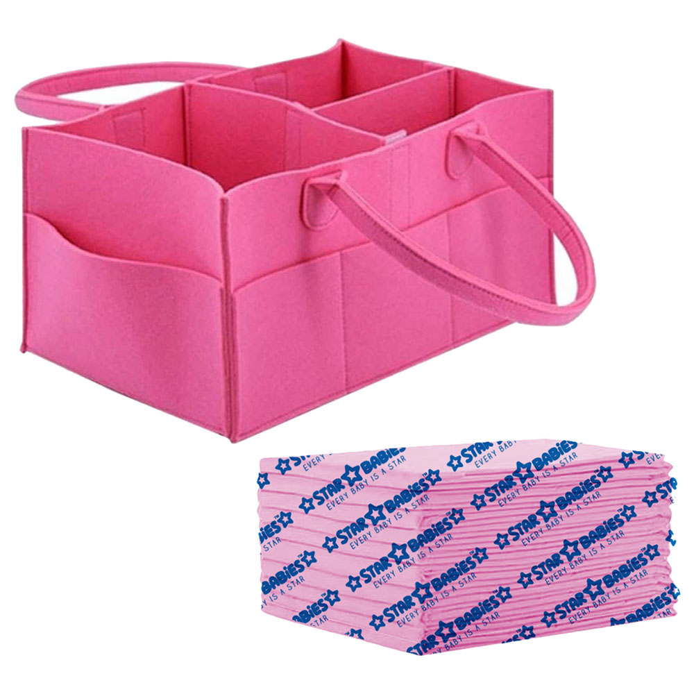 Star Babies - Caddy Diaper Bag with Disposable Changing Mat - 10pcs - Pink
