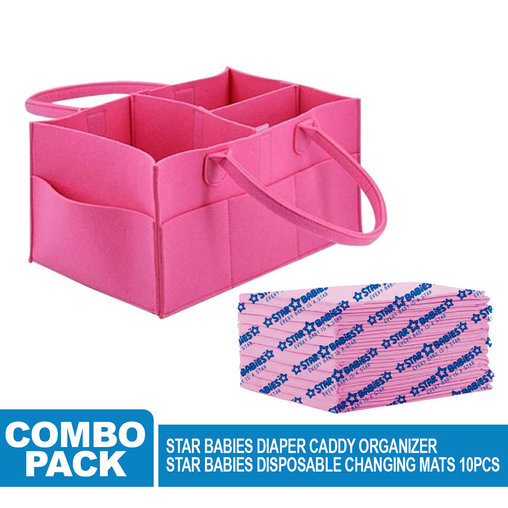 Star Babies - Caddy Diaper Bag with Disposable Changing Mat - 10pcs - Pink