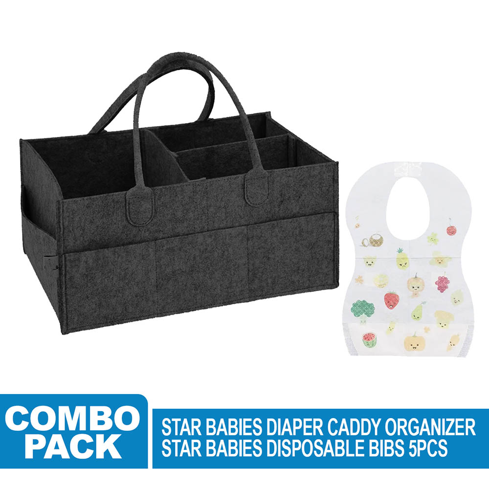 Star Babies - Diaper Caddy Organizer & Disposable Bib Assorted 5pcs - Black