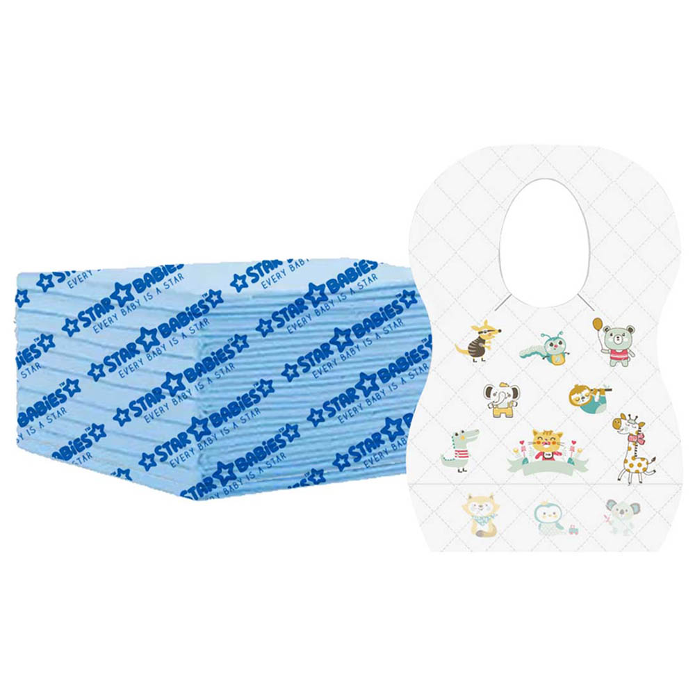 Star Babies - Disposable Bibs Animal Print 10pcs With Changing Mat 10pcs - Blue