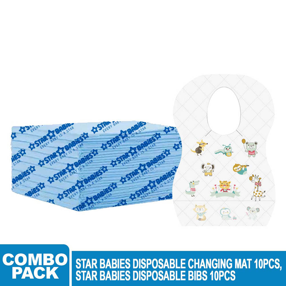 Star Babies - Disposable Bibs Animal Print 10pcs With Changing Mat 10pcs - Blue