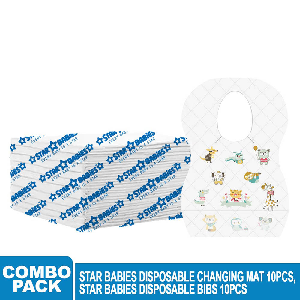 Star Babies - Disposable Bibs Animal Print 10pcs With Changing Mat 10pcs - White