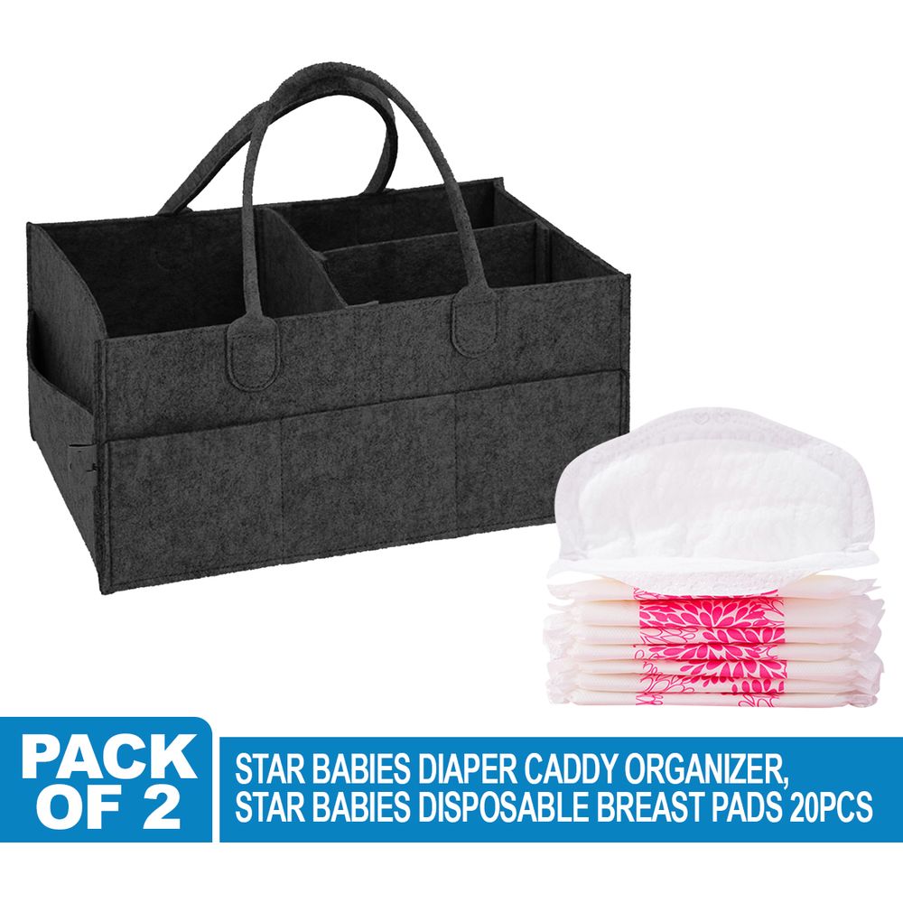 Star Babies - Caddy Diaper With Disposable Breast Pad - 20pcs - Black