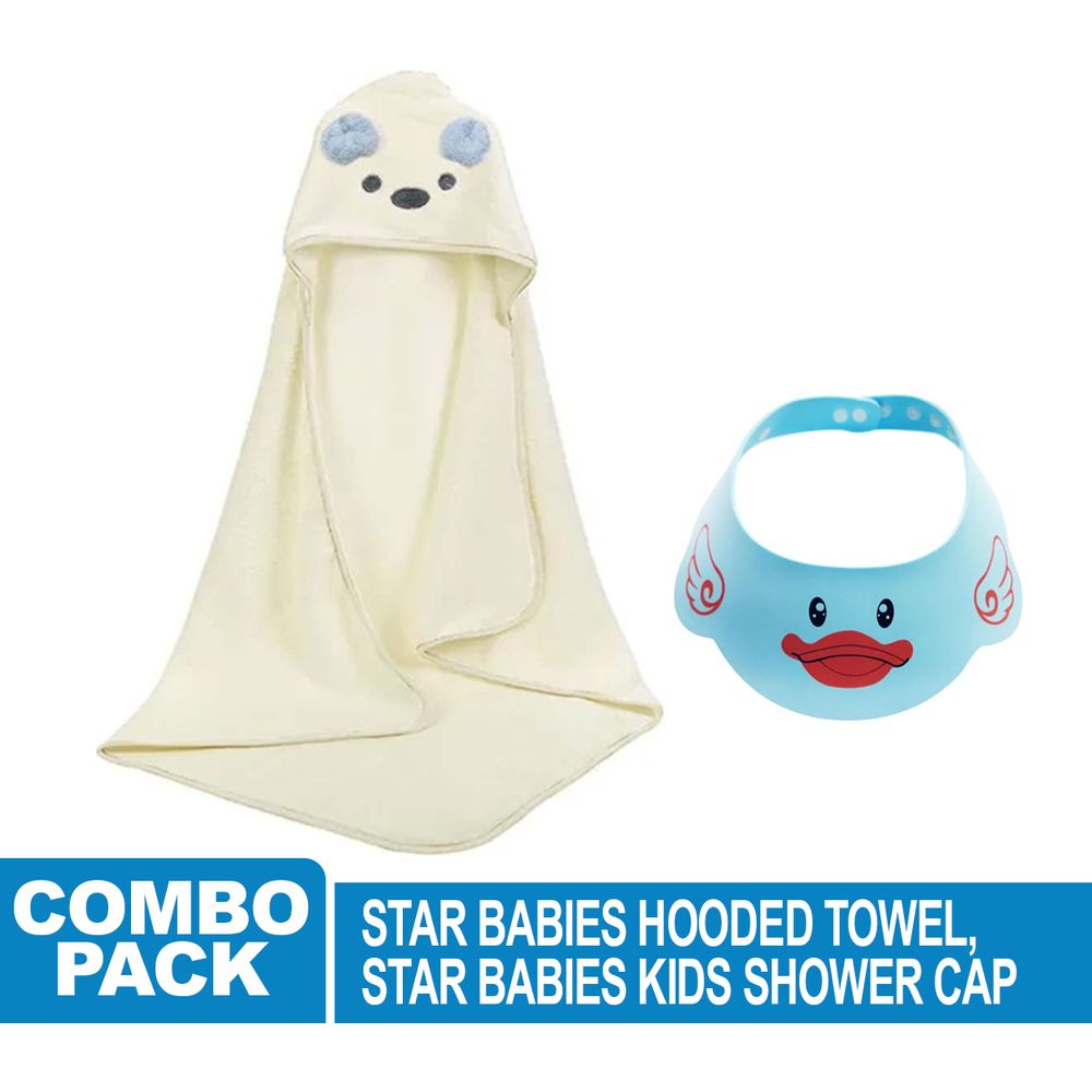Star Babies - Microfiber Hooded Towel With Shower Cap - Blue