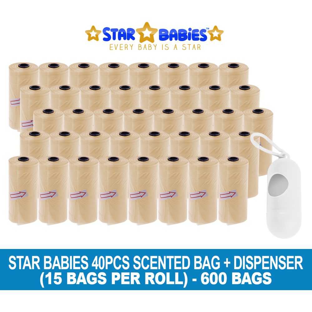 Star Babies - Scented Nappy Bag 600pcs with Dispenser - Ivory