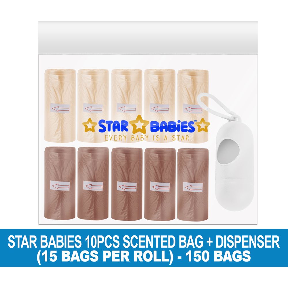 Star Babies Scented Nappy Bag 150pcs with Dispenser - Ivory/Brown