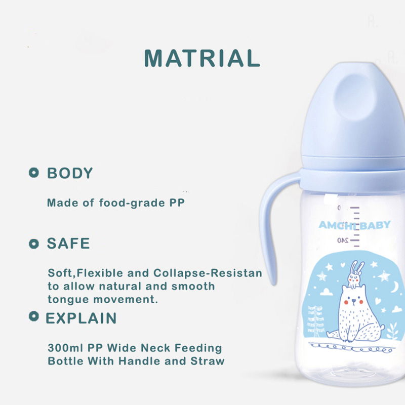 Amchi Baby - Feeding Bottle With Handle - 300ml - Blue