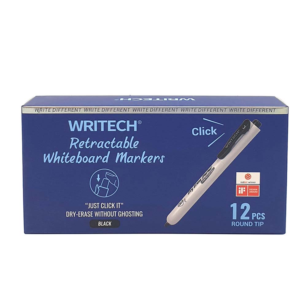 Writech - Retractable Whiteboard Marker - Black - 12pcs