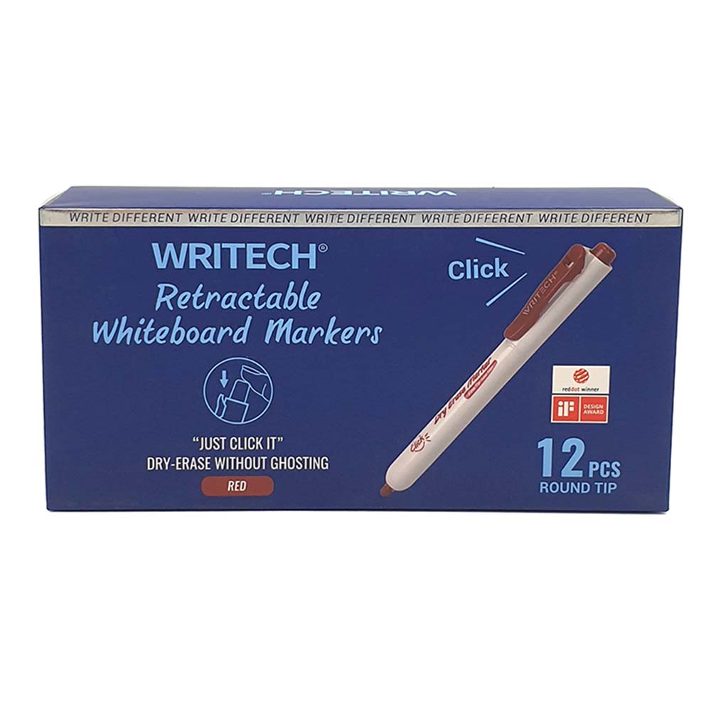 Writech - Retractable Whiteboard Marker - Red - 12pcs