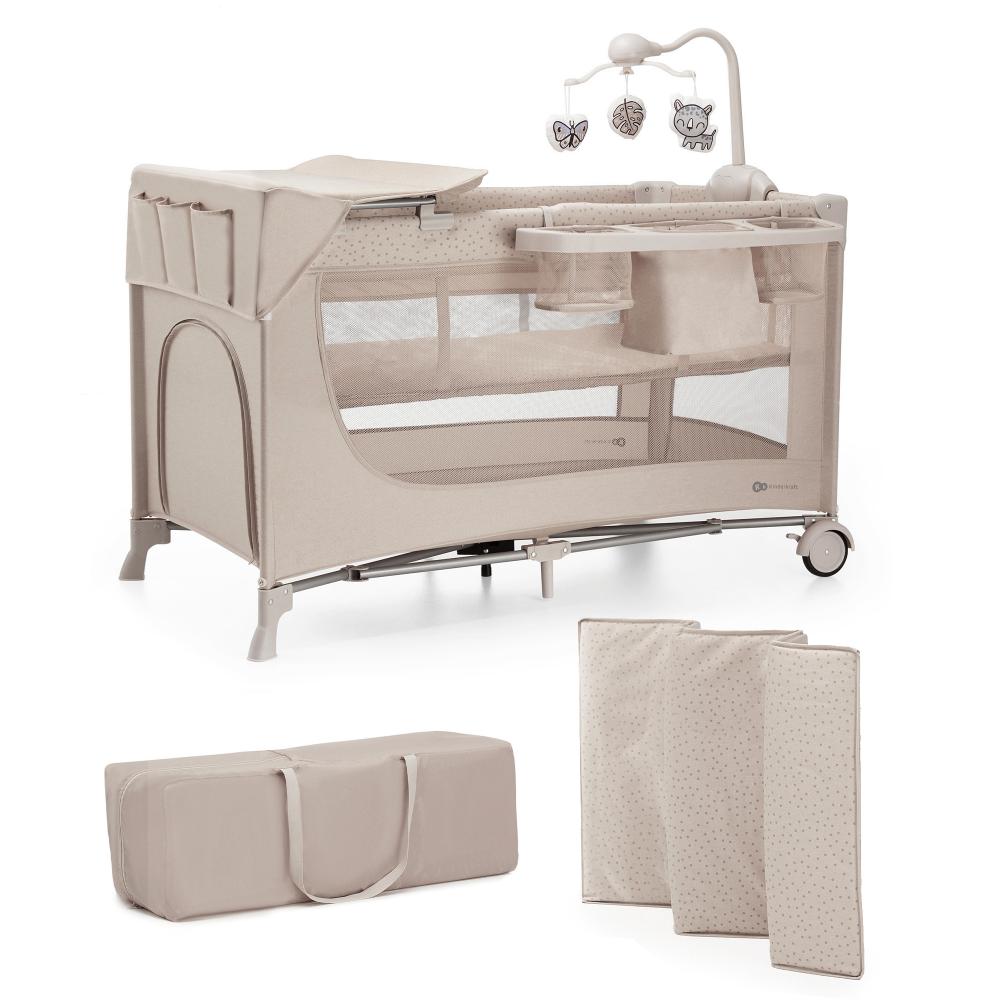 Kinderkraft - 3-In-1 Joy 2 Foldable Cot With Accessories - Beige