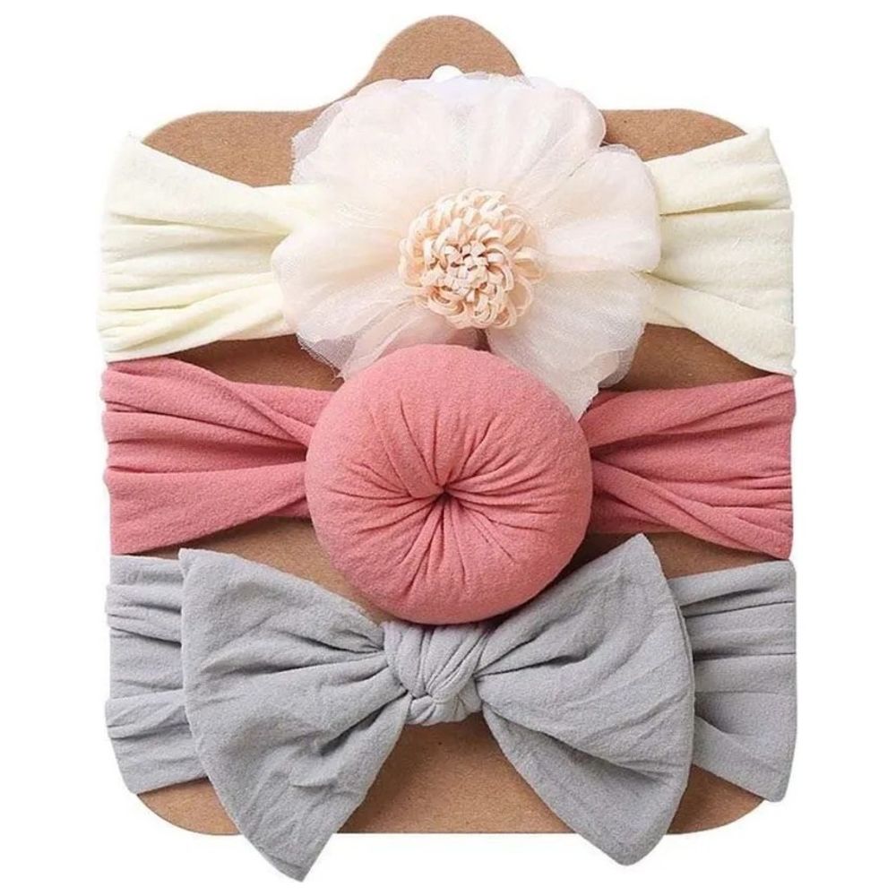 The Girl Cap Stretchable Nylon Headband for Baby 3pcs White, Pink, - Grey