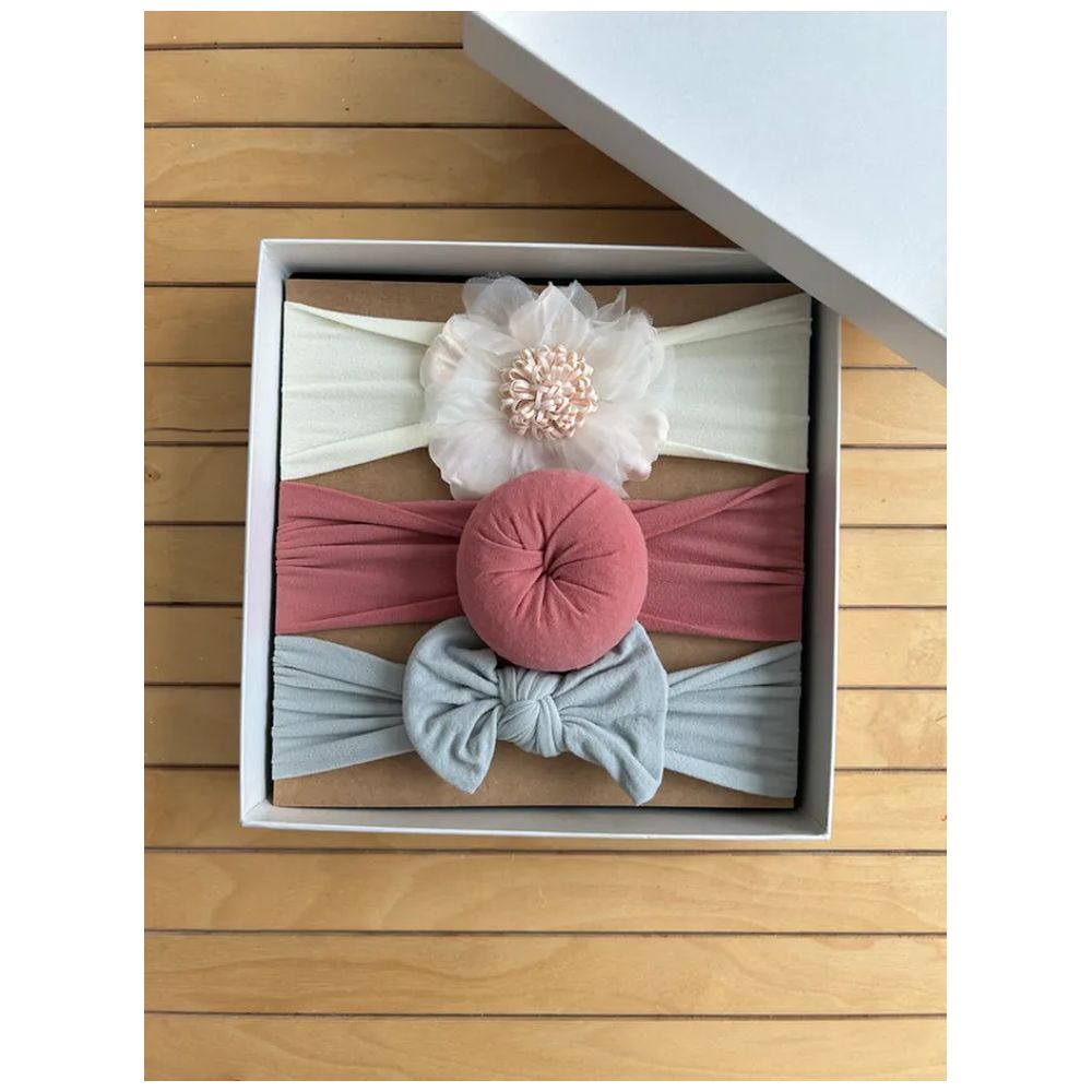 The Girl Cap Stretchable Nylon Headband for Baby 3pcs White, Pink, - Grey