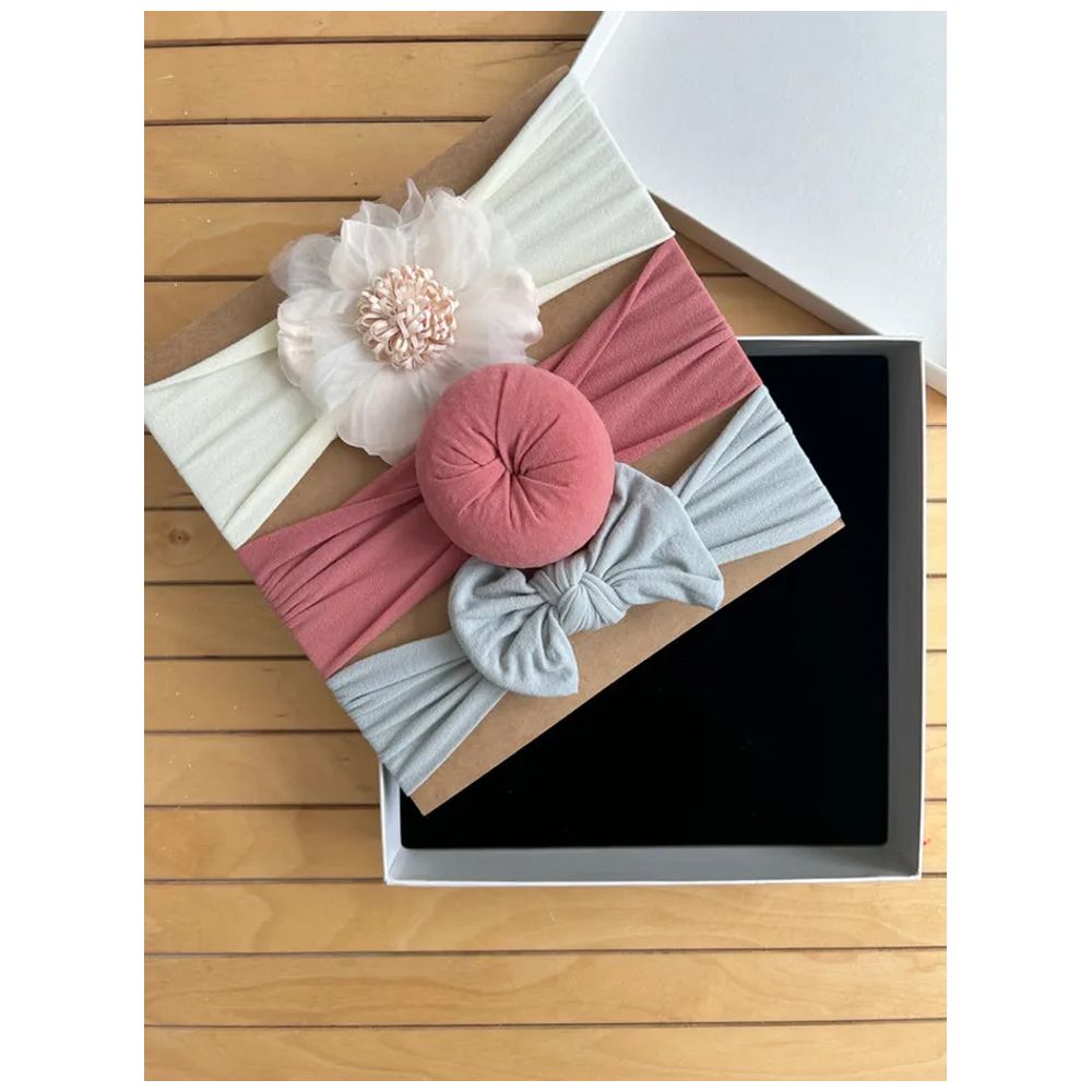 The Girl Cap Stretchable Nylon Headband for Baby 3pcs White, Pink, - Grey