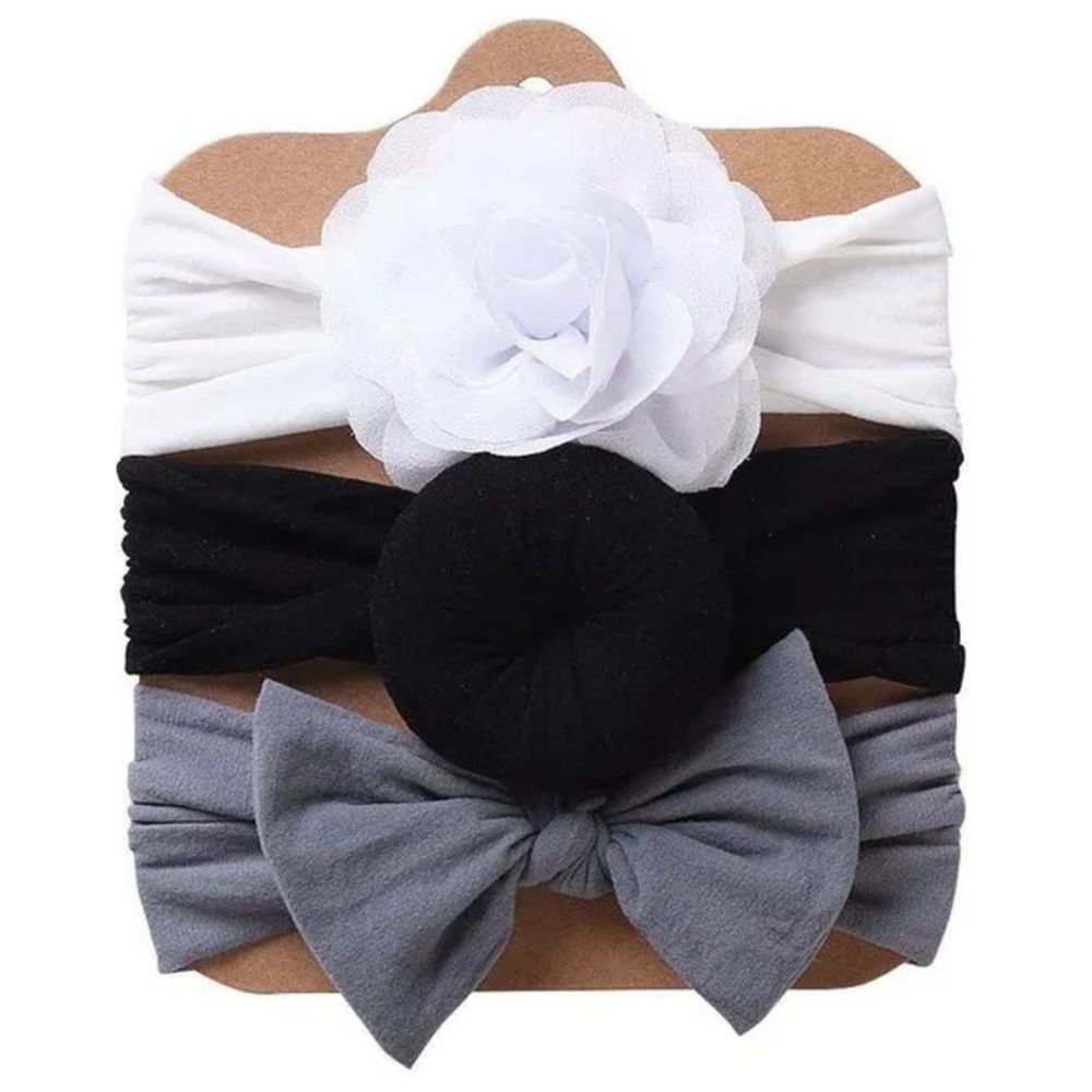 The Girl Cap Stretchable Nylon Headband for Baby 3pcs White, Black, - Grey