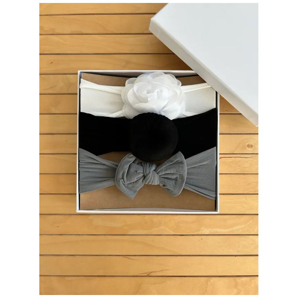 The Girl Cap Stretchable Nylon Headband for Baby 3pcs White, Black, - Grey