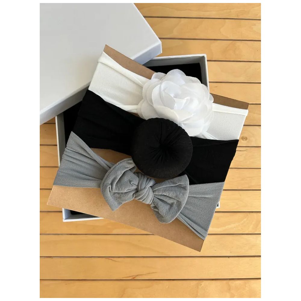 The Girl Cap Stretchable Nylon Headband for Baby 3pcs White, Black, - Grey