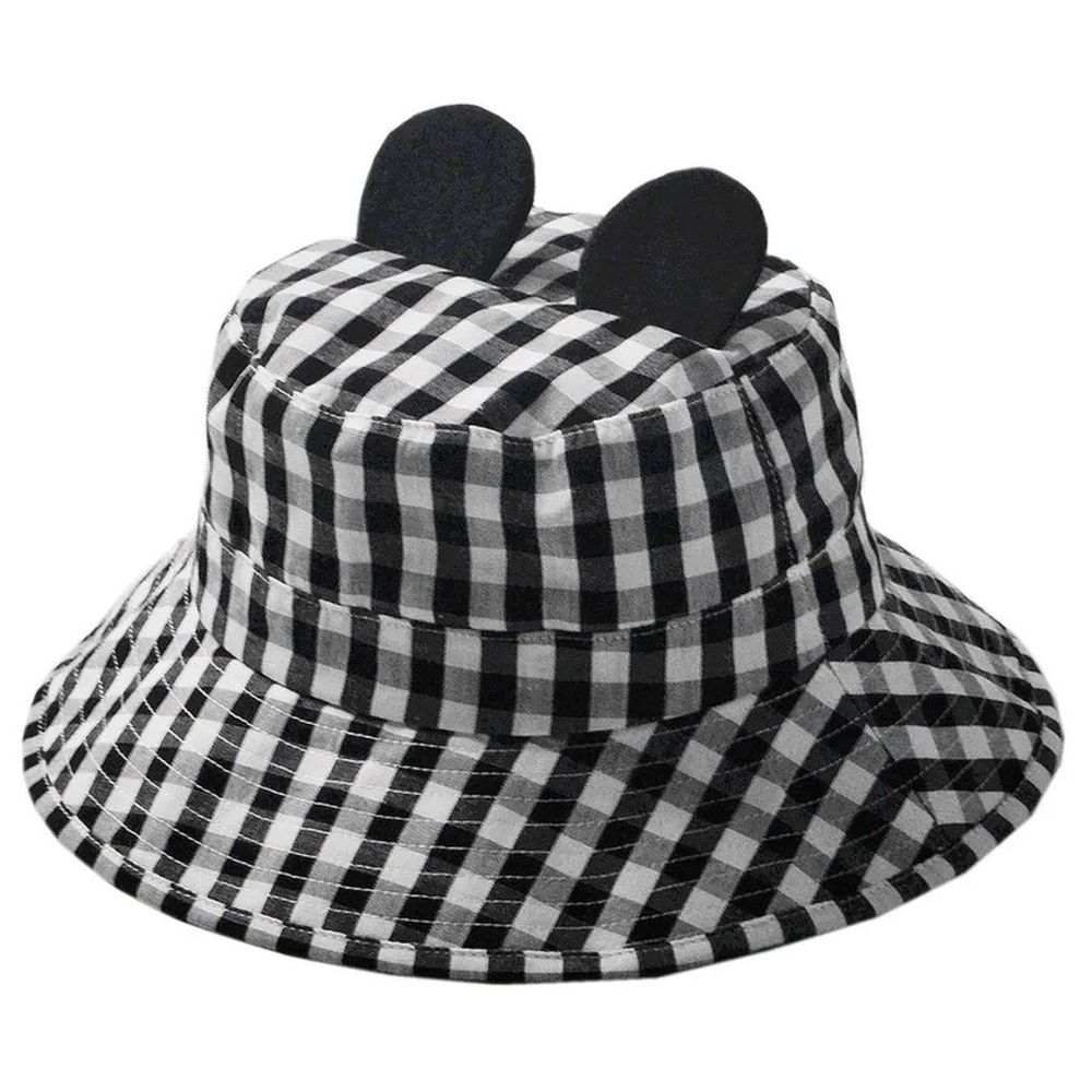 The Girl Cap 3d Ears Detailed Checked Bucket Hat - Black/White