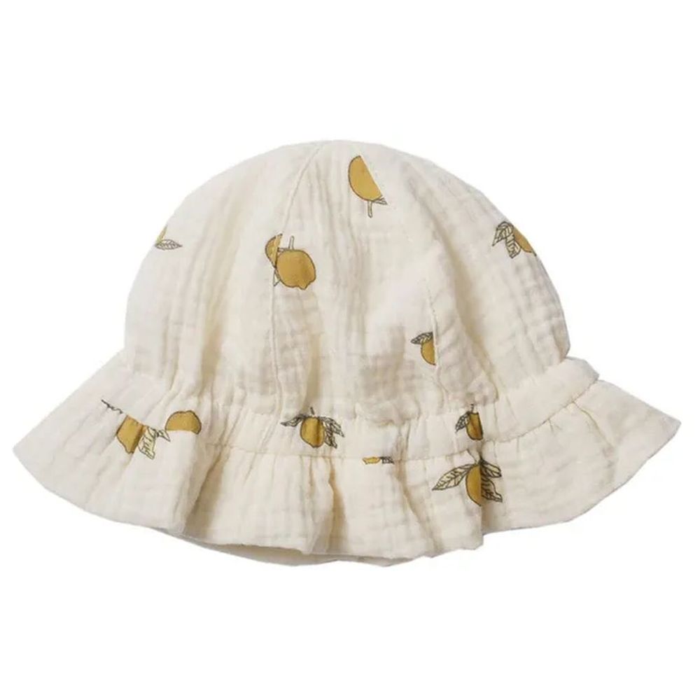 The Girl Cap Sweet Lime Printed Cotton Bucket Hat - Beige
