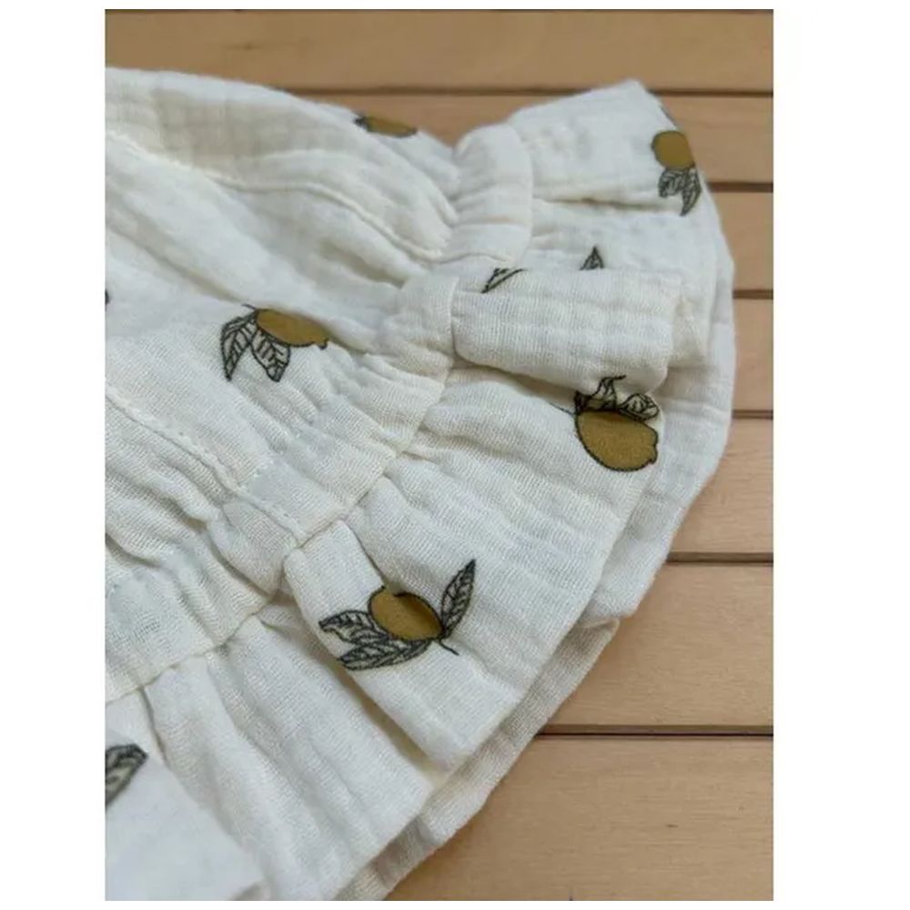The Girl Cap Sweet Lime Printed Cotton Bucket Hat - Beige
