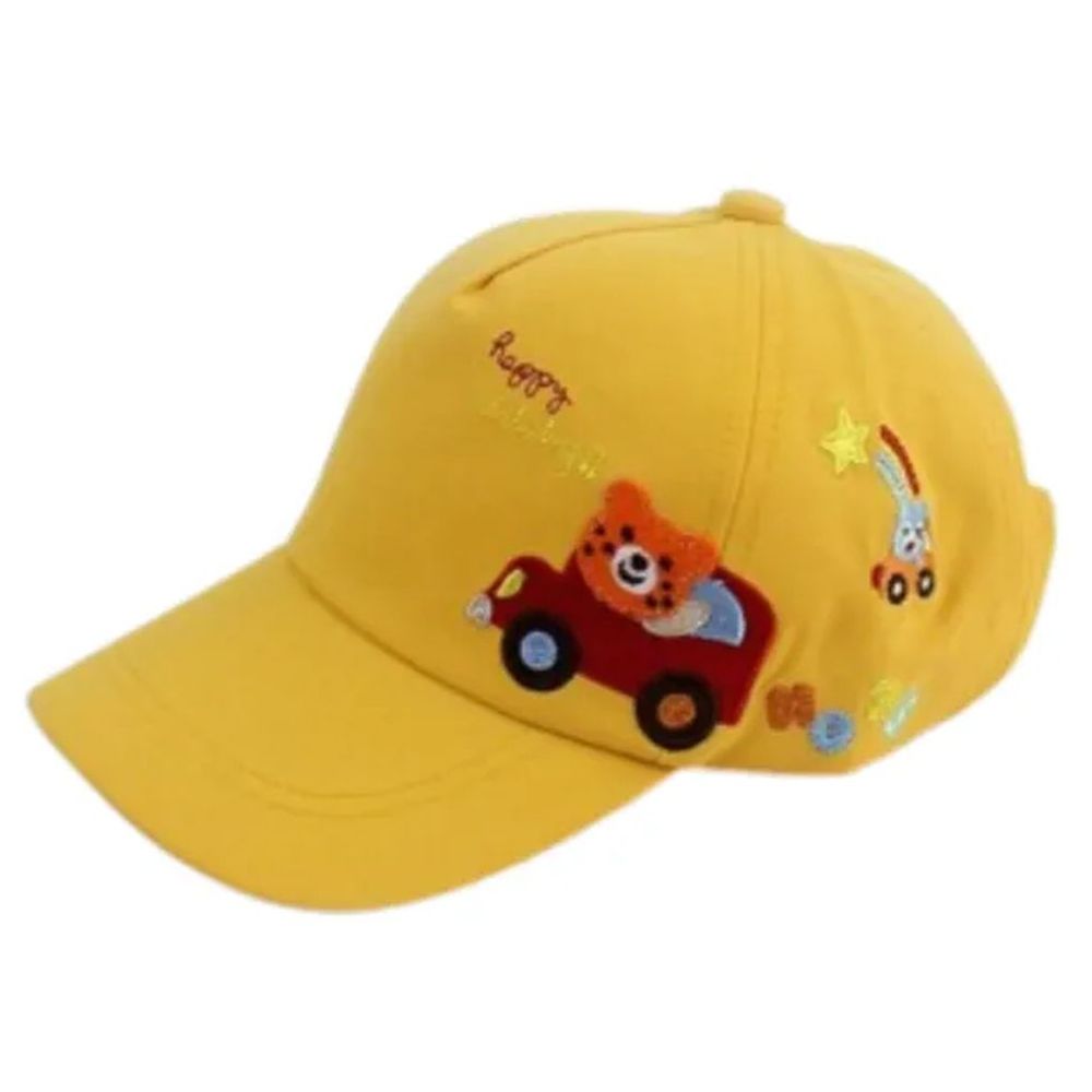 Wonder Kids Boy's Bear & Car Embroidered Cap - Yellow