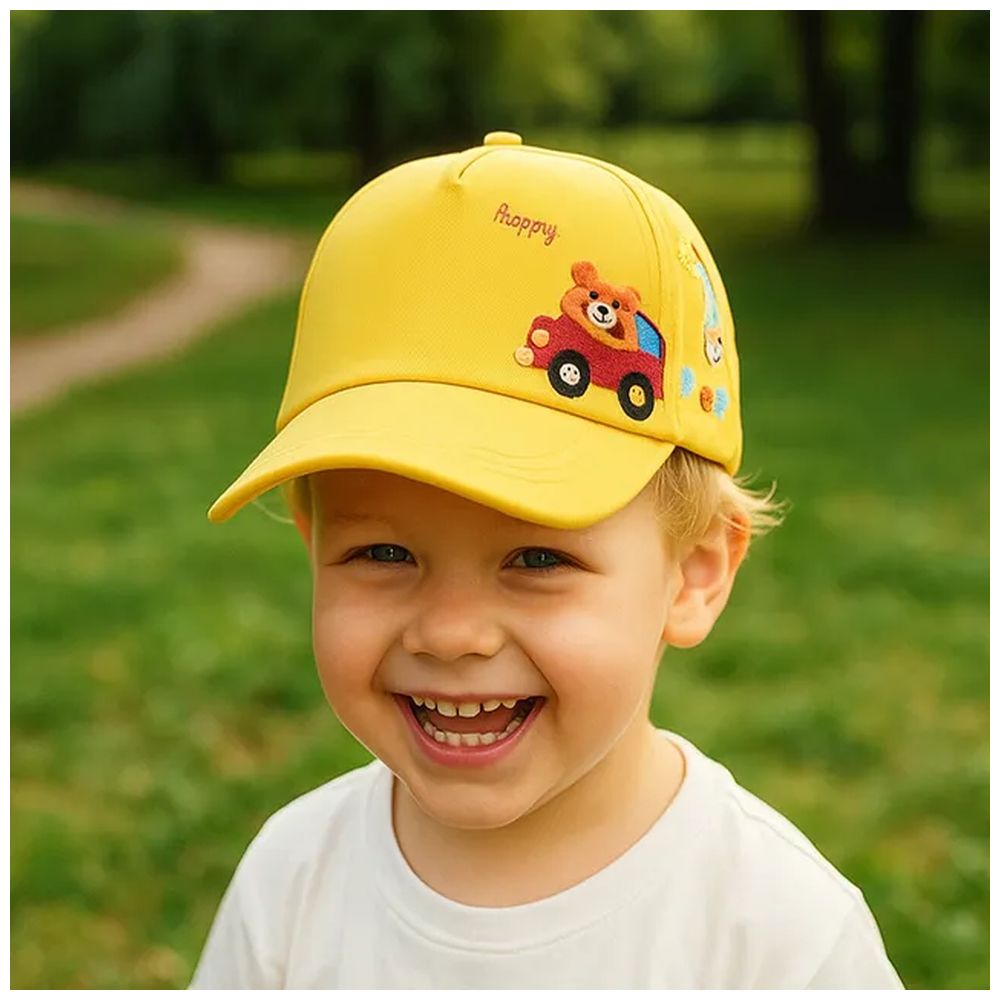 Wonder Kids Boy's Bear & Car Embroidered Cap - Yellow