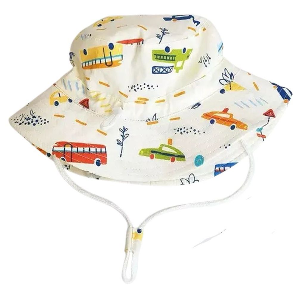 Wonder Kids Boy's Transport Printed Bucket Hat - White