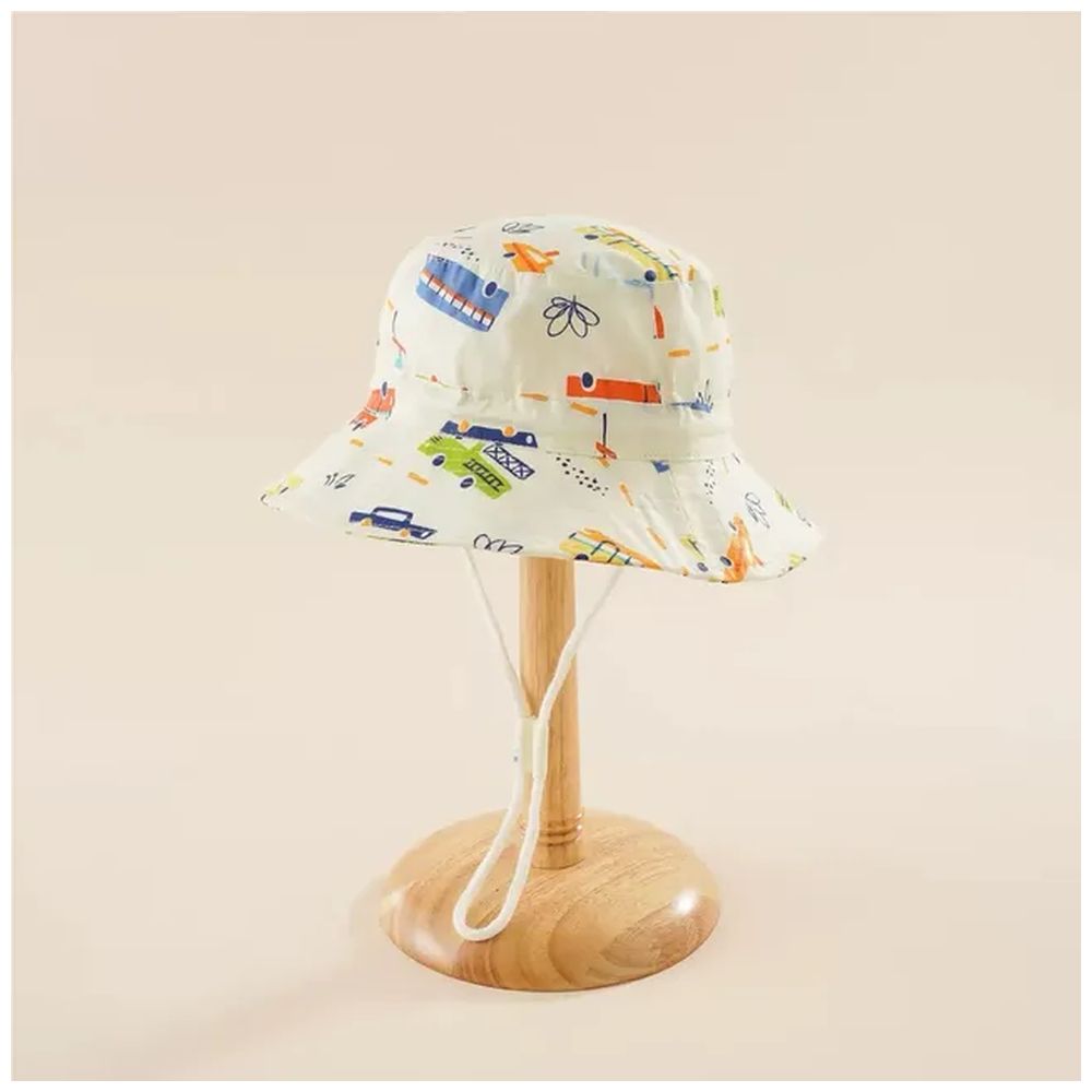 Wonder Kids Boy's Transport Printed Bucket Hat - White