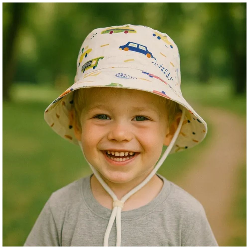 Wonder Kids Boy's Transport Printed Bucket Hat - White